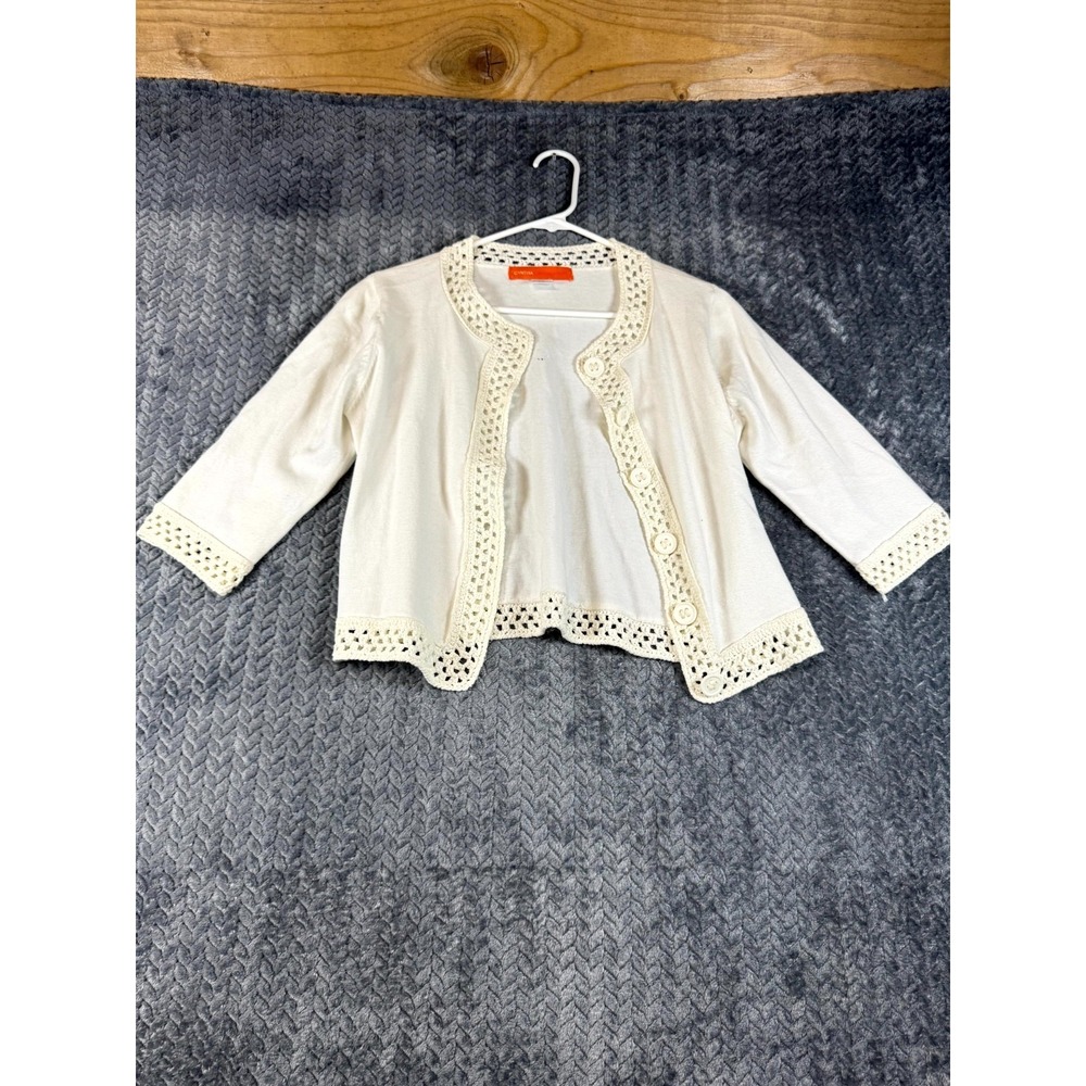 Cynthia Steffe Crop Cardigan Sweater Womens S White Crochet Detail Button Front